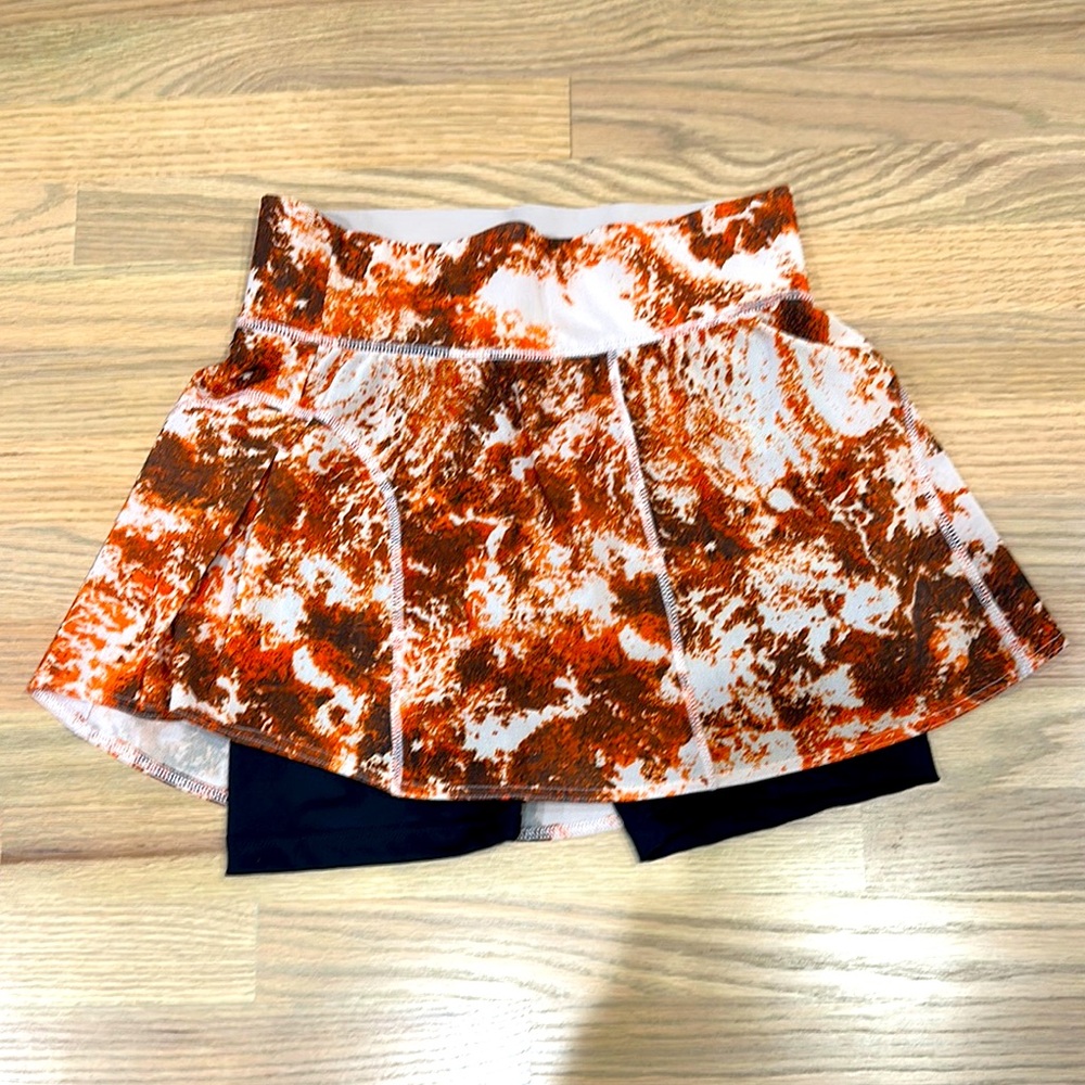 adidas Orange White Printed Circle Skater Skirt with Black Shorts